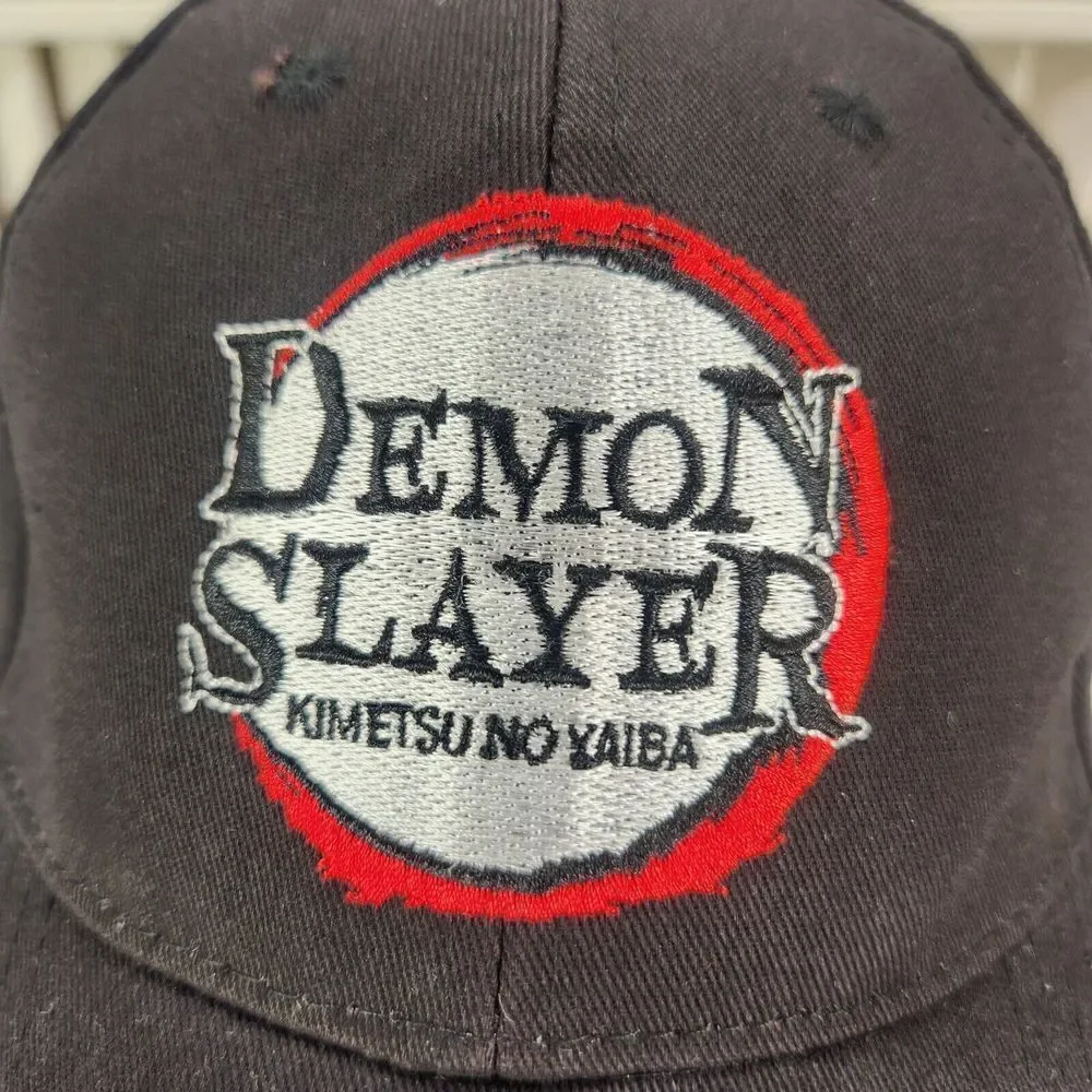 Demon Slayer Kimetsu No Yaiba Hat Cap Strap Back Black Anime Manga Series Logo